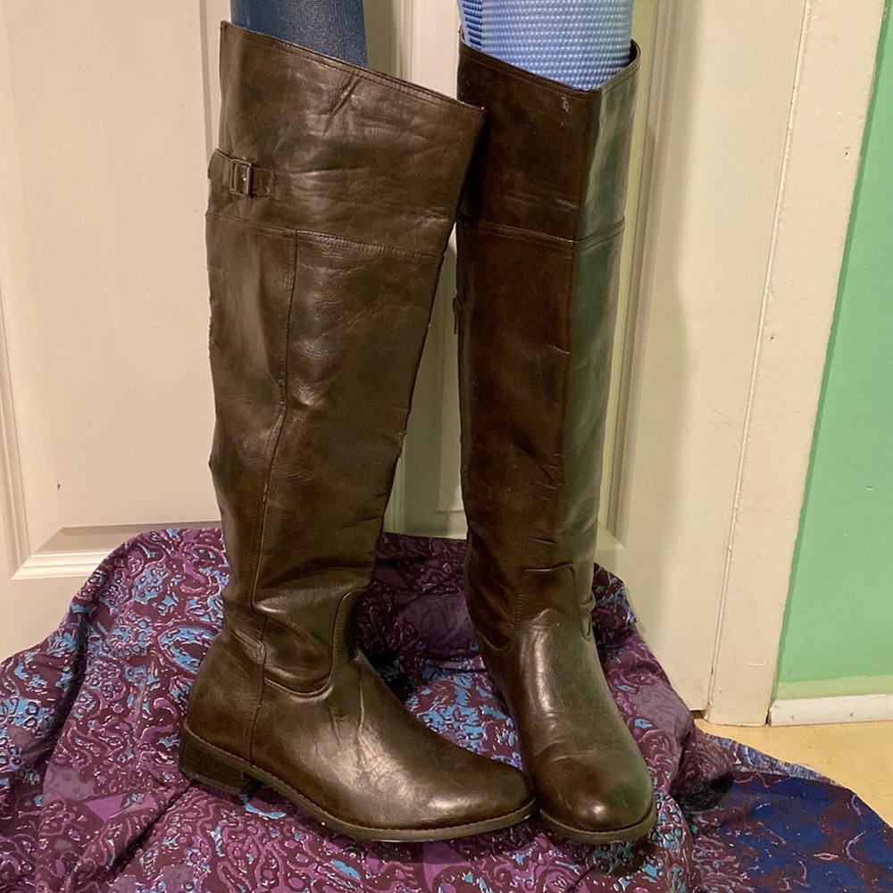 Brown Faux Leather Riding Boot